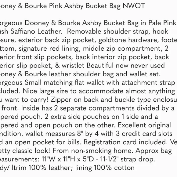 Dooney & Bourke Pink Ashby Bucket and Wallet